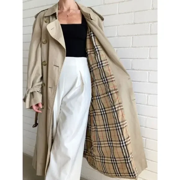 Burberry Beige Classic Trench Coat Vintage Jacket Full Novacheck Lining Cotton - Picture 10 of 12